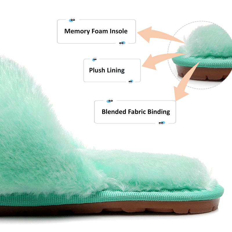 Crazy Lady Women's Fuzzy Fluffy House Slippers Cute Plush Memory Foam Shoes Cross Band Indoor Outdoor Open Toe Sandals(06/Mint, 10-10.5) - Image 5